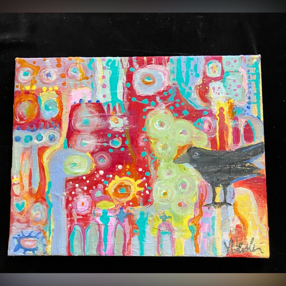 Crow On The Pleiades An Original art Acrylic  Painting 14”x11”On Canvas